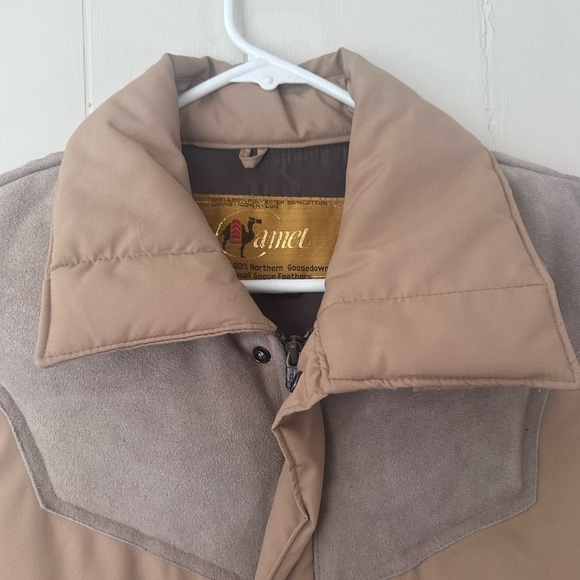 camel • vintage goose down puffer vest suede warm tan neutral outdoor hiking - Picture 5 of 8